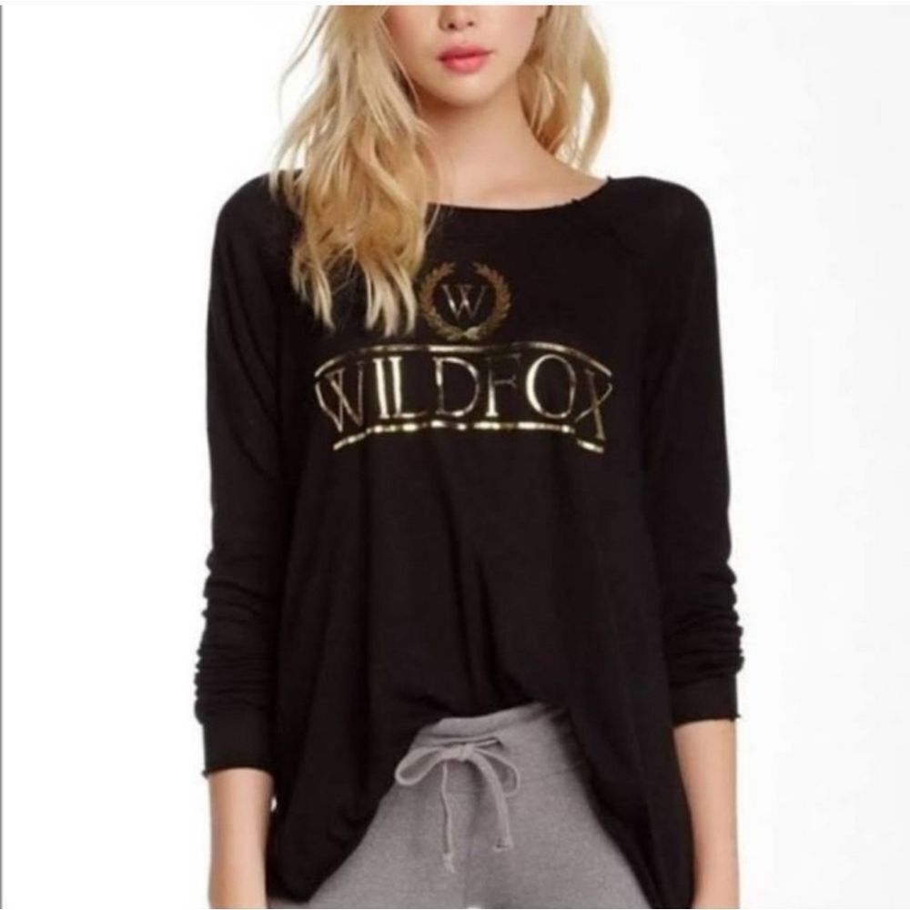 WILDFOX Lightweight Gold Foil Logo Sweater S